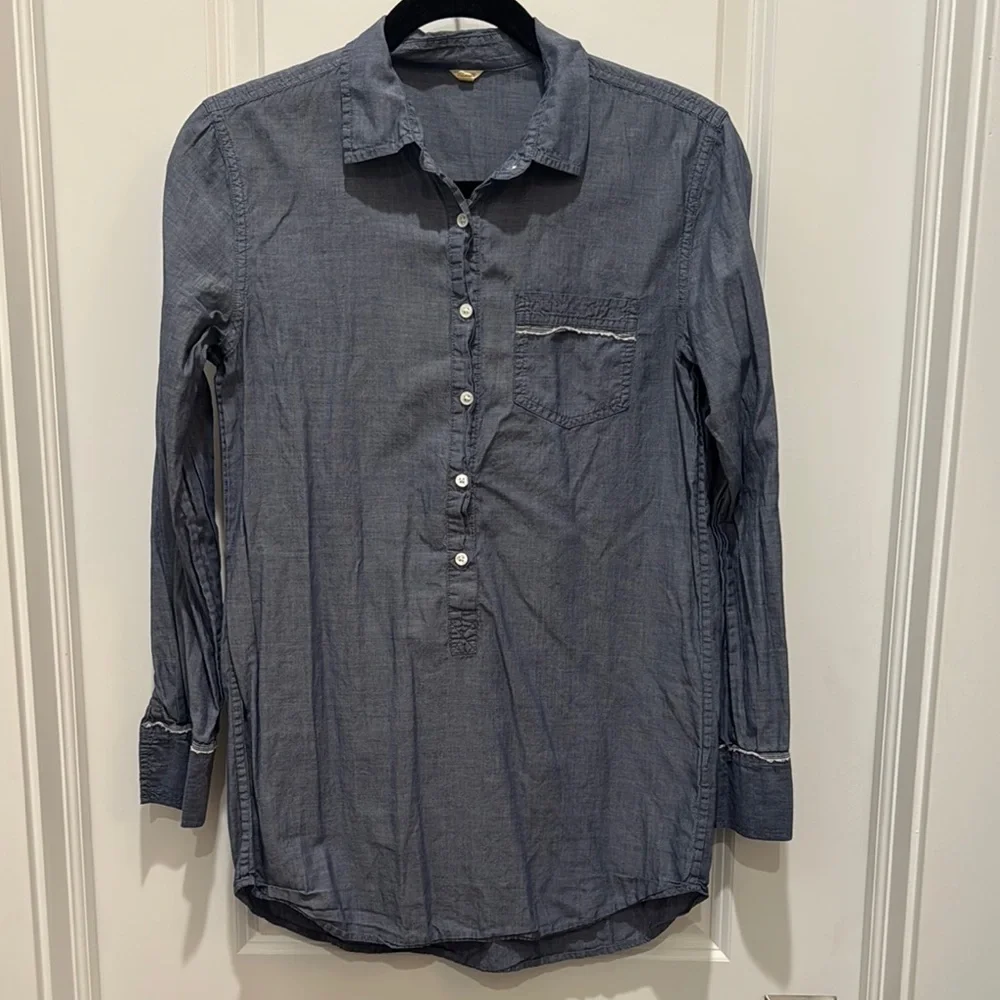 J.CREW Chambray Selvedge Edge Long Popover Blue Tunic Shirt Women’s XS